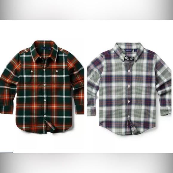 Janie and Jack 2 Plaid Button Down Flannel Shirts - Picture 1 of 8